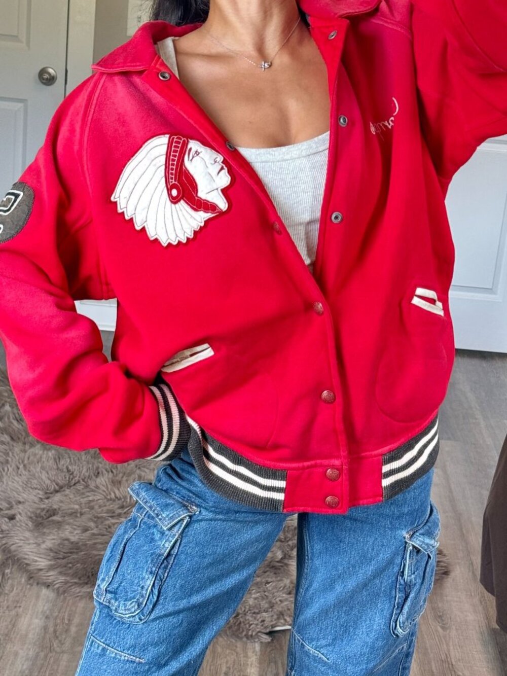 Polo Ralph Lauren Chief Indian Head Red Varsity Jacket Mens XL Streetwear Y2K